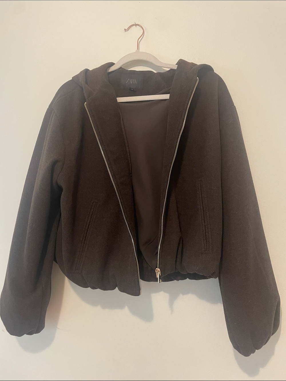 Zara Dark Brown Bomber Jacket with Hood